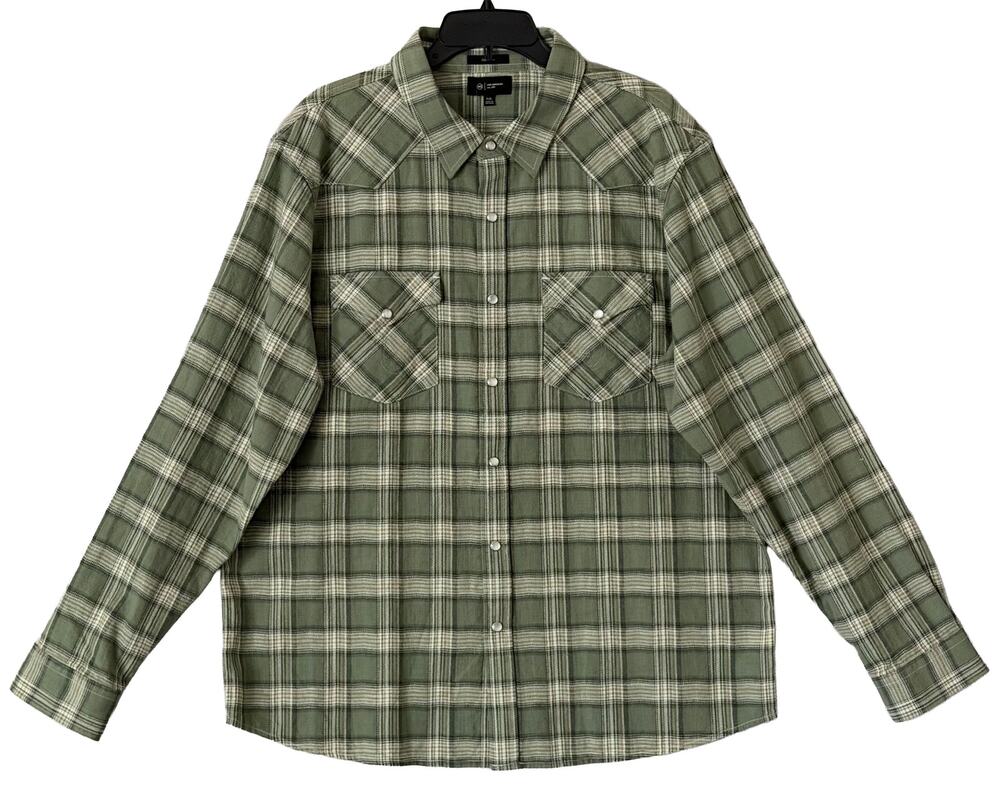 AG Los Angeles Shirt Men's XXL Classic Fit Huston Western Green Plaid NWOT